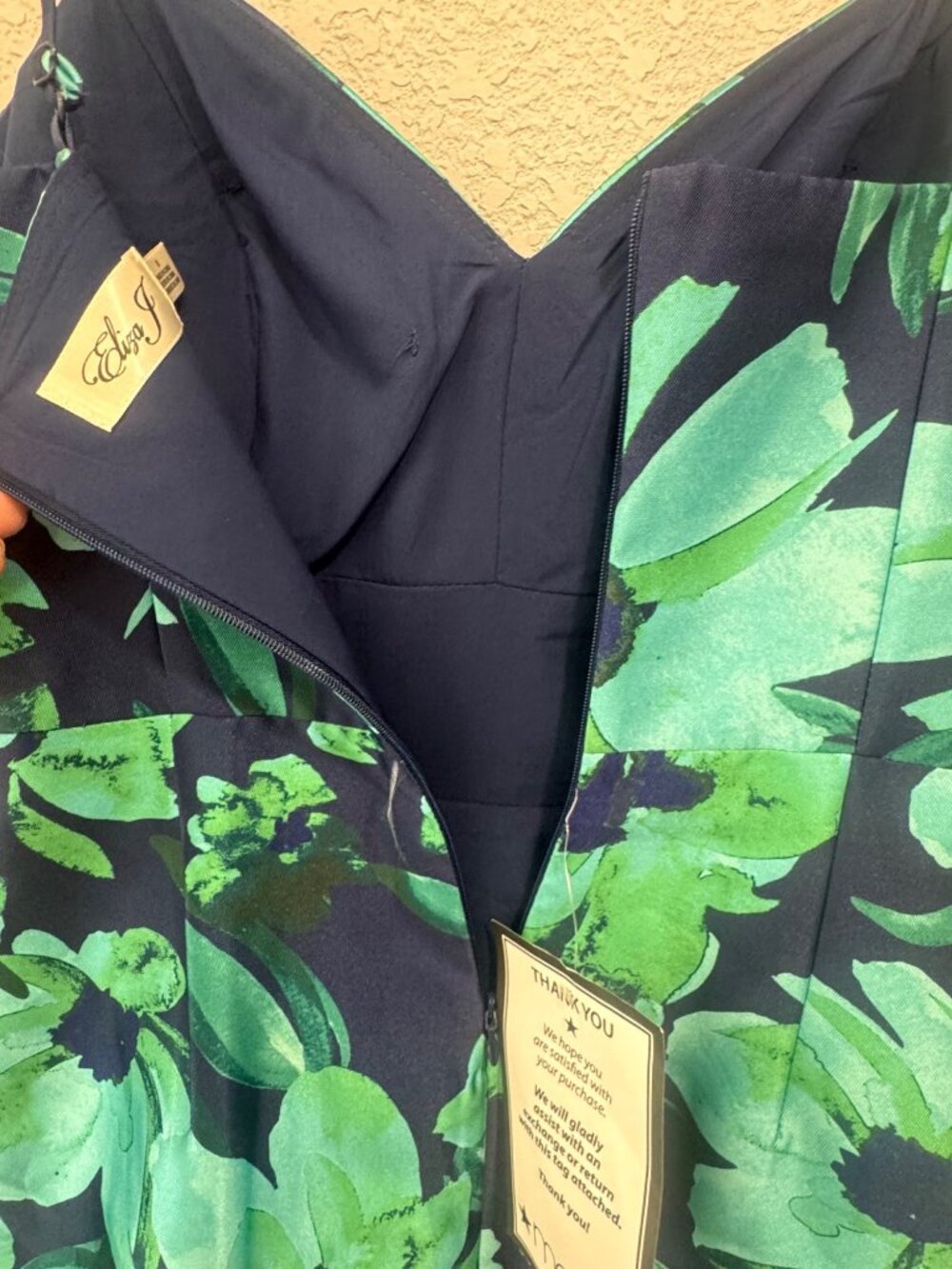 Eliza J Blue & Green Floral Print Sleeveless Dress With Adjustable Straps Size 8 - Picture 5 of 7